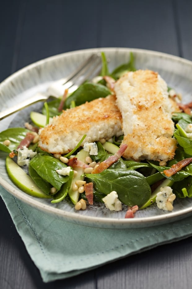 Coconut Coated Cod with a Blue Cheese Salad